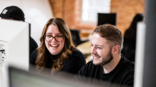 Lucy and Ben working in the studio